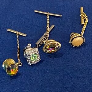 Bundle of 4 Vintage Tie Tacks with Multicolor Stones